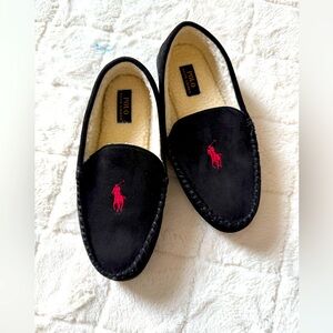 Ralph Lauren Black Desi Moccasins Slippers with logo